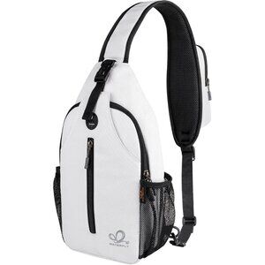 Men White-black Crossbody Sling Backpack Sling Bag Travel Hiking Chest Daypack